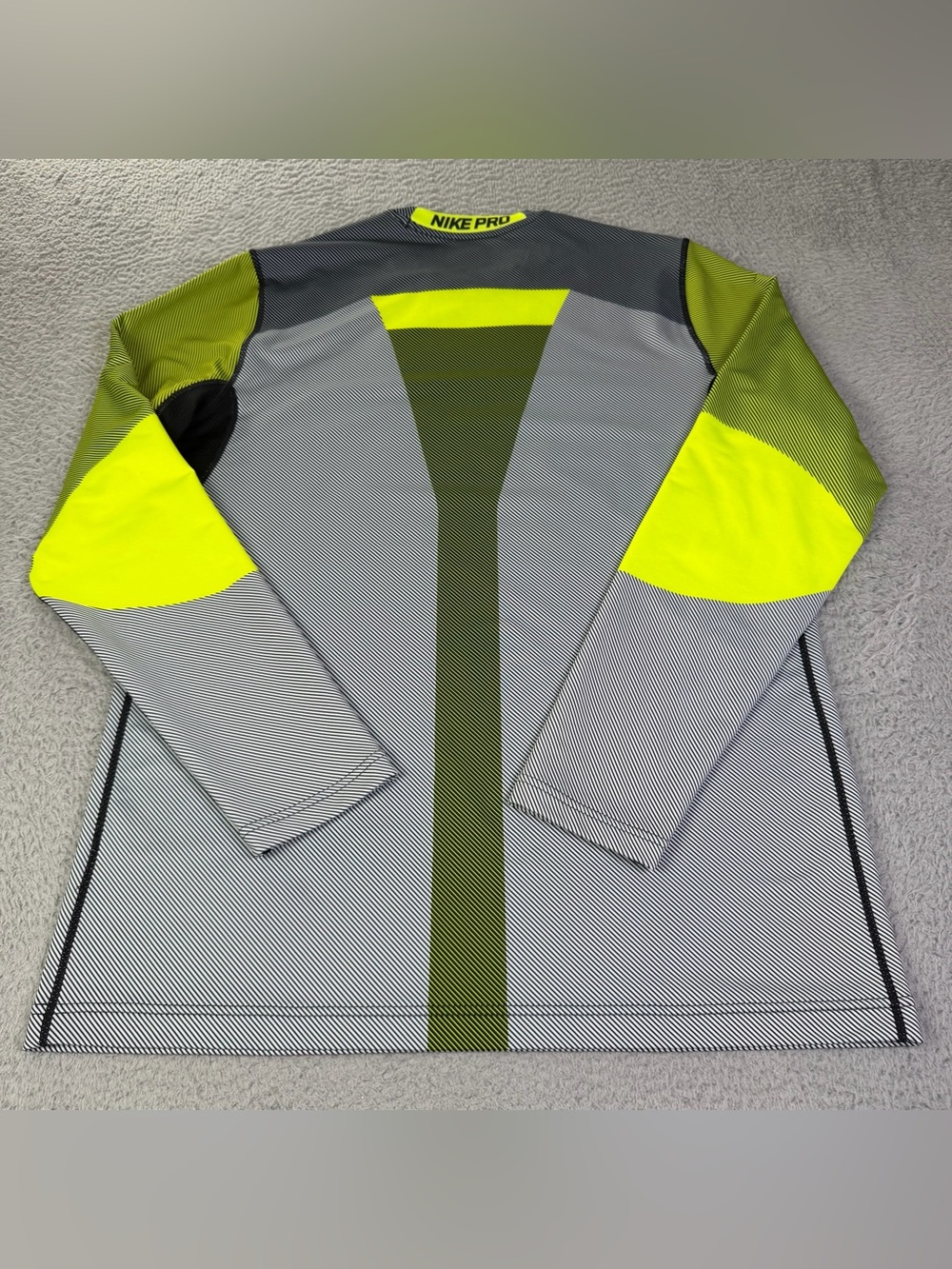 Nike Pro HyperWarm Dri Fit Shirt Mens Large Gray Neon Long Sleeve Athletic Logo - Picture 3 of 10